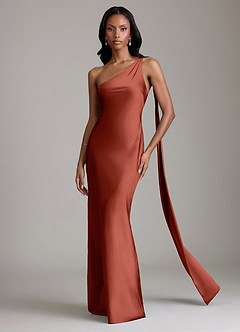 Azazie Juniper Suknie dla druhen Syrena Jedno ramię Satyna elastyczna Do ziemi Sukienka image4