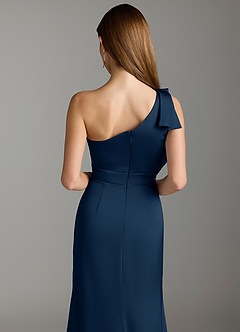 Azazie Rinna Bridesmaid Dresses Dark Navy Mermaid Ruched Stretch Satin Dress image7