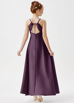 Azazie Avelina Junior Plum A-Line Pleated Stretch Satin Dress image2