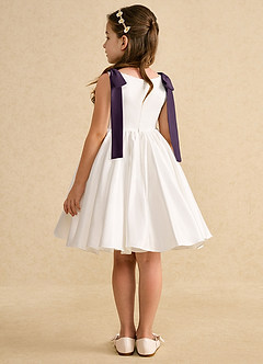 Azazie Stacie Jurken voor bloemenmeisjes A-Lijn Jurk van Mat Satijn Boog Ivoor Pruim image5