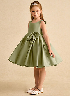 Azazie Jessie Flower Girl Dresses Moss Green A-Line Bow Matte Satin Dress image4