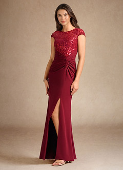 Azazie Santa Clarita Mother of the Bride Dresses Burgundy Mermaid Sequins Stretch Crepe Dress image2