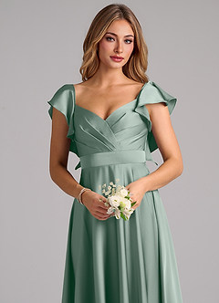 Azazie Leilani Robes de demoiselle d'honneur Robe Trapèze en Satin extensible Rayé Sauge D'argent image5