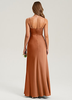Azazie Lidia Bridesmaid Dresses Copper Mermaid Side Slit Stretch Satin Dress image2