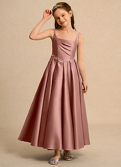 Azazie Mochi Girl Jurken voor bloemenmeisjes Baljurk Jurk van Mat Satijn Geplooid Ceder Roos image6