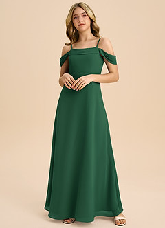 Azazie Anselie Junior Dark Green A-Line Off the Shoulder Chiffon Dress image3