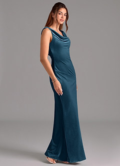 Azazie Rylina Bridesmaid Dresses Blue Topaz Mermaid Bow Velvet Dress image5