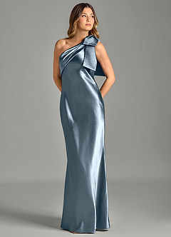 Azazie Yuanna Brudtärnklänningar Klä av Sjöjungfru i Metallisk satin Ena axeln Skymning image1