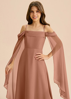 Azazie Moana Junior Linia A Pofałdowany Szyfon Długość podłogi Młodsza druhna Sukienka image7