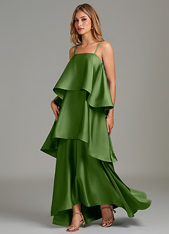 Azazie Azalea Vestidos de damas de honor Vestido Albahaca de Satén Elástico de Línea A con Drapeado image3