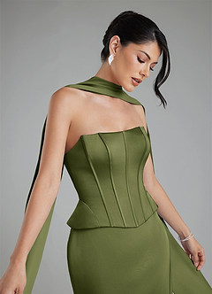 Azazie River Bridesmaid Dresses Olive Sheath Corset Stretch Satin Convertible Dress image11