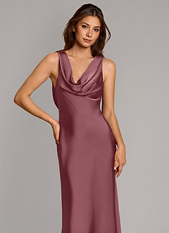 Azazie Cheryl Vestidos de damas de honor Vestido Rosa Del Desierto de Satén Elástico de Corte Sirena image6