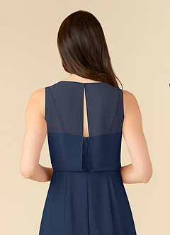 Azazie Marchioness Abiti per la Madre della Sposa Abito A-Line in Chiffon con Scollo a U a Pieghe Marino Scuro image6