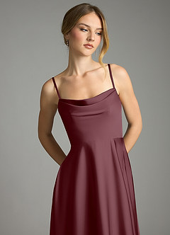 Azazie Elle Bridesmaid Dresses Sangria A-Line Pleated Stretch Satin Dress image2