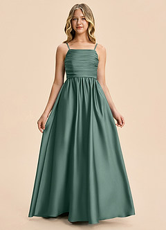 Azazie Kai Junior Eucalyptus A-Line Pleated Stretch Satin Dress image5