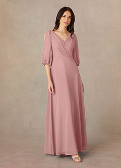 Azazie Bronwyn Mother of the Bride Dresses Dusty Rose A-Line V-Neck Ruched Chiffon Dress image2