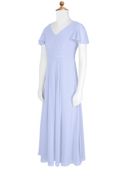 Azazie Peony Junior Robe Trapèze en Mousseline de soie Plissée Lavande image8