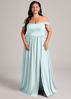 Azazie Calianna Bridesmaid Dresses Sea Glass A-Line Off the Shoulder Stretch Satin Convertible Dress image11