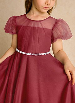 Azazie Duckie Abiti da Ragazza di Fiori Abito Principessa in Tulle Plissettato Melograno image6