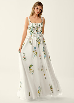 Saofire Blush Pink Multi Colorful embroidered flowers Prom Dress image3