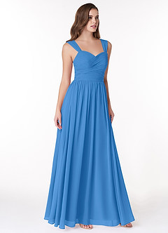 Azazie Zapheira Bridesmaid Dresses Blue Jay A-Line Ruched Chiffon Dress image4