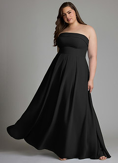 Azazie Lucienne At-home Try On Dresses Black A-Line Strapless Chiffon Convertible Dress image10
