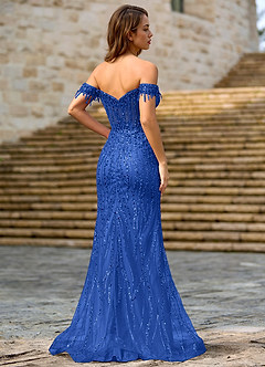 Zinanam Bleu Roi Robe de bal trapèze à fleurs 3D image2