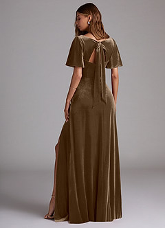 Azazie Kimber Bridesmaid Dresses Mahogany A-Line with Pockets Velvet Dress image5