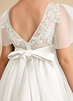 Azazie Queenie Flower Girl Dresses Ivory A-Line Lace Dress image6