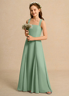 Azazie Tater Girls Formal Blumenmädchenkleider A-Linie Plissee Chiffon Kleid Matcha image5