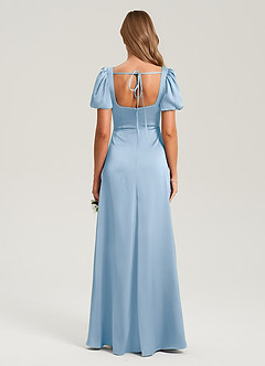 Azazie Fyona Bridesmaid Dresses Powder Blue A-Line Pleated Stretch Satin Dress image8