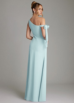 Azazie Aylin Bridesmaid Dresses Sea Glass Sheath Off the Shoulder Chiffon Dress image2