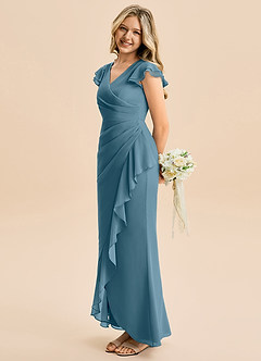 Azazie Julie Junior Vestido de Bermudas de Gasa de Corte Sirena con Volante image3