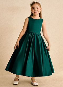 Azazie Cailee Flower Girl Dresses Pine Ball-Gown Pleated Matte Satin Dress image5