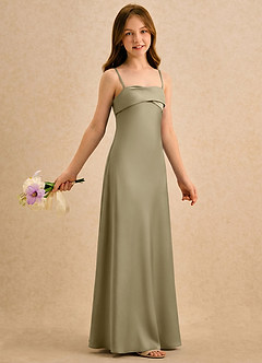 Azazie Mirabella Girls Formal Robe Demoiselle D'honneur Fillette Robe Fourreau en Satin extensible Encolure en Forme de Cœur Vert Mousse image4