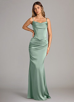 Azazie Sorrel Bridesmaid Dresses Agave Mermaid Strapless Stretch Satin Convertible Dress image6