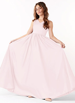 Azazie Hathaway Vestido de Rosa Rubor de Satin Mate de Acampanado con Lazo image1