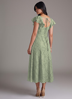 Azazie Bondi Bridesmaid Dresses Agave A-Line Ruched Floral Burnout Dress image6