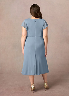 Azazie Vera Mother of the Bride Dresses Dusty Blue A-Line V-Neck Pleated Mesh Dress image9