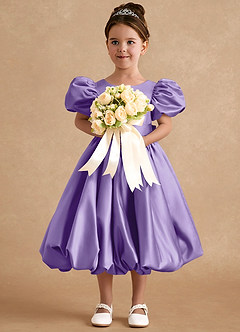 Azazie Jellybean Flower Girl Dresses Tahiti Ball-Gown Ruched Matte Satin Dress image3