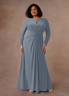 Azazie Natalya Mère de la mariée Robes Robe Trapèze en Tricot de luxe Plissée Bleu Poussiéreux image7