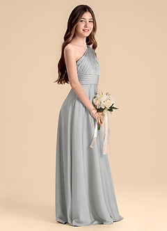 Azazie Charlize Junior Silver A-Line Pleated Stretch Satin Dress image5