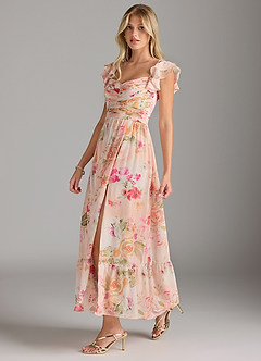Azazie Anaya Bridesmaid Dresses Abstract Bouquet Floral A-Line Pleated Chiffon Dress image4