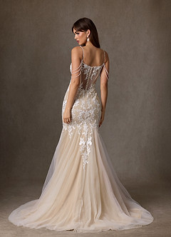 Azazie Denise Abiti da Sposa Abito Sirena in Tulle Lustrini Bianco Diamante Champagne image2