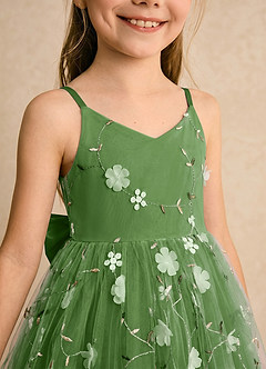Azazie Junebug Blumenmädchenkleider Ballkleid Spaghetti Riemen Tüll Kleid Basilikum image6