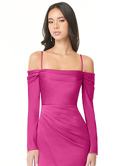 Azazie Hallie Brudtärnklänningar Klänning av Tubklänning i Stretch Satin Off-The-Soulder långärmad Fuchsia Konvertibel image2