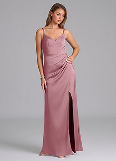 Azazie Leo Final Sale Vintage Mauve Sheath Pleated Stretch Satin Dress image5