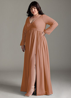 Azazie Teton Maternity Bridesmaid Dresses A-Line Long Sleeve Chiffon Floor-Length Dress image11