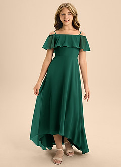 Azazie Maggie Junior Emerald A-Line Off the Shoulder Chiffon Dress image5