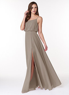 Azazie Lupe Bridesmaid Dresses Taupe A-Line Scoop Blouson Chiffon Dress image3